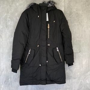 NOIZE Solid Black Scarlet Heavyweight Full-Zip Fuax Fur Hooded Coat SZ XS